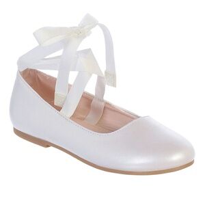 Tip Top Kids Girls White Ribbon Ankle Tie Mary Jane